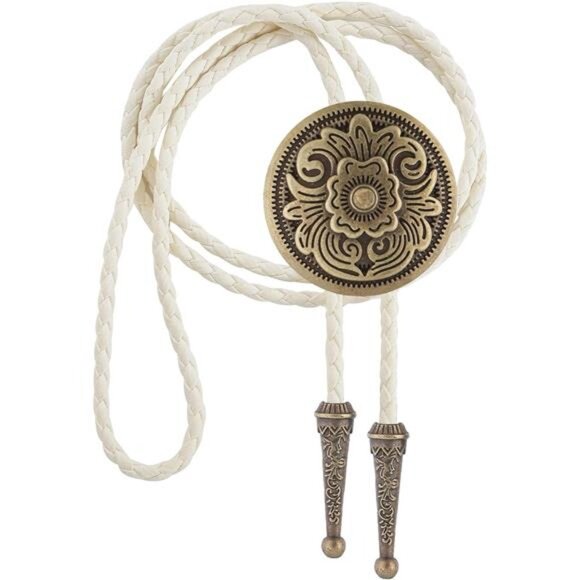 Floral Bolo Tie for Men Womens Large Gold & White - Picture 1 of 7